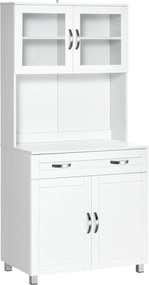 HOMCOM Konyhai Tároló Szekrény Buffet Tálaló Állvány Állítható Belső Polcokkal és Fiókkal 31.5x18.9x66.9 inch Fehér | Aosom