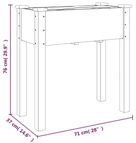 barna tömör fenyőfa kerekes ültetőláda béléssel 71 x 37 x 80 cm