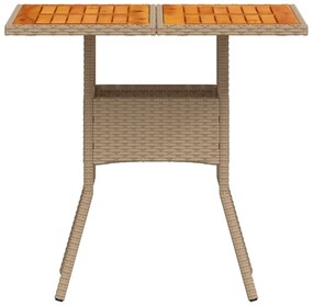 bézs polyrattan és akácfa kerti asztal 80 x 80 x 75 cm