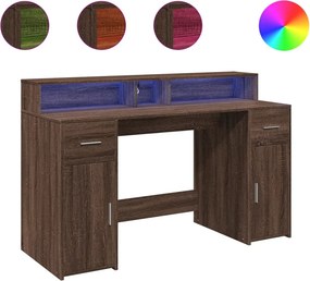 vidaXL barna tölgy színű szerelt fa íróasztal LED-ekkel 140x55x91 cm