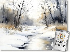 Fotótapéta Flizelina Tájkép Kilátás Tél Patak Fák Hó 416x290 ragasztó