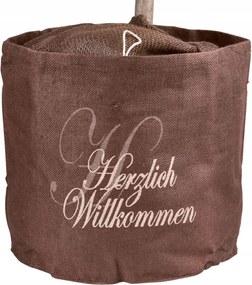 Herzlich Wilkommen nyomott mintás juta kaspó fedél 35 x ⌀38 cm barna
