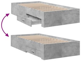 betonszürke szerelt fa ágykeret fiókokkal 90 x 200 cm