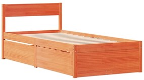 viaszbarna tömör fenyőfa ágy fiókokkal és matraccal 90 x 200 cm