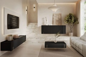 Malmi dohányzóasztal 100 cm fiókokkal - matt fekete / arany lábak