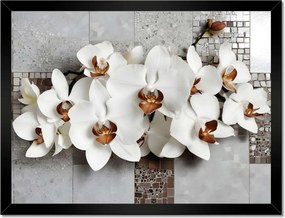 Poszterek keretben 40x30 Fehér orchideák és mozaik