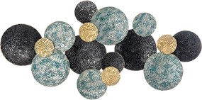 HOMCOM Fém Faldekoráció, 3D Falművészet Körökkel Dombornyomott Felülettel, Vintage, 133x66cm, Kék, Fekete és Arany | Aosom