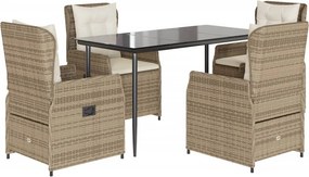 vidaXL 5 részes bézs polyrattan kerti étkezőgarnitúra párnákkal