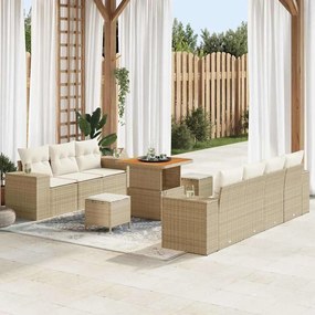vidaXL Kerti Kanapé Szett párnával 10 pcs Beige és krém Poly Rattan