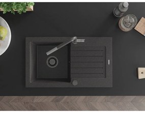 Mexen Pablo, 1 kamrás gránit mosogató 752x436x161 mm és Flora mosogató csaptelep, fekete foltos, 6510-76-670401-08-B