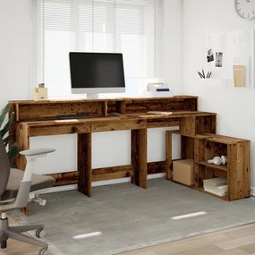 antik fa színű szerelt fa íróasztal LED-ekkel 200 x 104 x 91 cm
