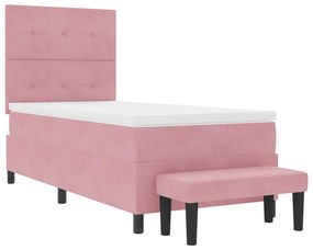 Box spring ágy matraccal és pad rózsaszín 90x190 cm velúr