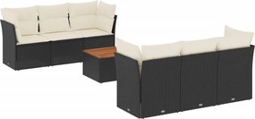 vidaXL 7 részes fekete polyrattan kerti ülőgarnitúra párnával