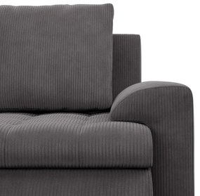 Tokio sarokkanapé, L alakú háttámlával, 2 ágyneműtartóval, kordbársony, baloldali, szürke