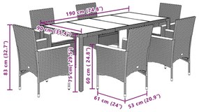 7részes szürke polyrattan/akácfa kerti étkezőgarnitúra párnával