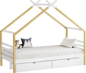 Montessori ágy, fehér/barna, 90x200, TARA