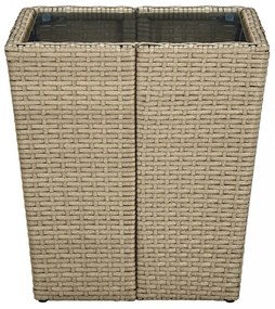 bézs polyrattan és edzett üveg dohányzóasztal 41,5x41,5x44 cm