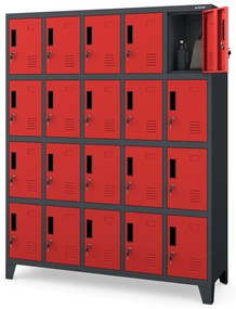 Fém öltözőszekrény ROBERT 1360 x 1720 x 450 mm, antracit-piros