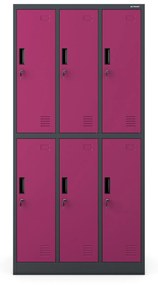 Fém öltözőszekrény 6 rekeszes IGOR, 900 x 1850 x 450 mm, antracit-fukszia