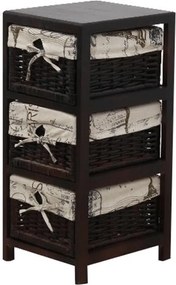 Komód, 3 fonott kosár, sötétbarna/bézs, ELI 1