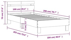 füstös tölgyszínű szerelt fa ágykeret fejtámlával 100 x 200 cm