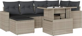 vidaXL 7 részes világosszürke polyrattan kerti ülőgarnitúra párnákkal