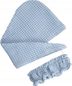 Turbán szett hajtörölköző pamut hajpánt Vaffel Spa Kék