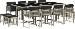 vidaXL 13 részes szürke polyrattan kerti étkezőgarnitúra párnákkal