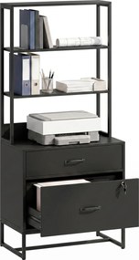 HOMCOM Filing Cabinet Office Storage with Bookshelf for A4, Letter & Legal Files, 2 Drawers, Printer Stand, Black | Aosom