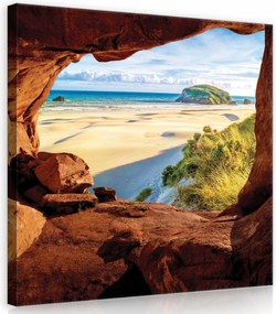 Vászonkép 40x40 A barlang rejtélye panorámás kilátás a tengerpartra és a tengerre a dolgozószobába