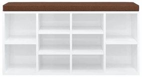Magasfényű fehér szerelt fa cipőtároló pad 100x35x45 cm