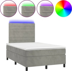vidaXL világosszürke bársony rugós és LED-es ágy matraccal 120x200 cm