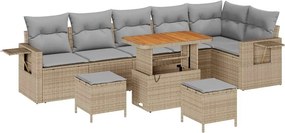 vidaXL Kerti Kanapé Szett 9 pcs Bézs polirattan