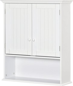 Kleankin Fürdőszobai Fali Szekrény 2 Ajtóval, Állítható Belső Polccal és Nyitott Rekesszel 60x20x70.5 cm Fehér | Aosom