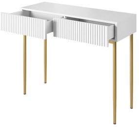 Nicole konzol / fésülködőasztal 100 cm fiókokkal - fehér matt / arany lábakkal