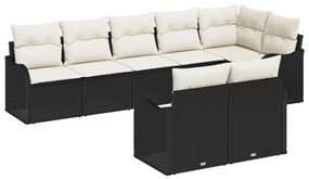 8 részes kerti kanapé szett párnákkal fekete poli rattan, 2 fős kerti kanapé párnákkal fekete poli rattan