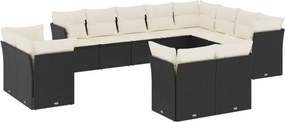 vidaXL 12 részes fekete polyrattan kerti ülőgarnitúra párnákkal