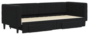 fekete kihúzható bársony heverő fiókkal 80 x 200 cm