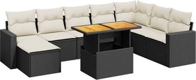 vidaXL 9 részes fekete polyrattan kerti ülőgarnitúra párnákkal