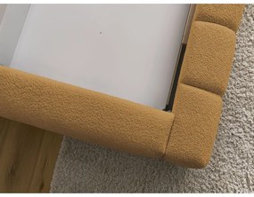 Mustársárga kárpitozott ágyneműtartós franciaágy ágyráccsal 140x190 cm Denali – Bobochic Paris