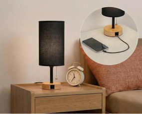 BRILAGI - TABLON asztali lámpa USB-porttal, 1xE27/25W/230V, tölgy/fekete