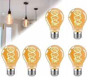 Led izzó E27 A60 4W Dekoratív Gömb filament Retro Meleg fehér 6db