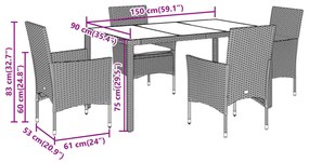 vidaXL 5 részes bézs polyrattan/üveg kerti étkezőgarnitúra párnákkal