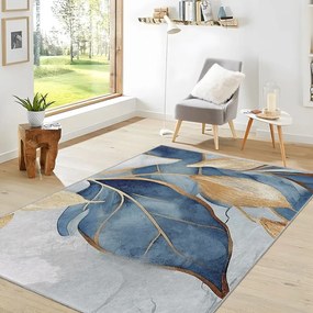 Kék-aranyszínű mosható szőnyeg 160x230 cm Golden Leaves – Mila Home