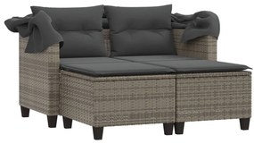 2 személyes szürke polyrattan kerti kanapé baldachinnal/székkel