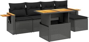 vidaXL 6 részes fekete polyrattan kerti ülőgarnitúra párnákkal