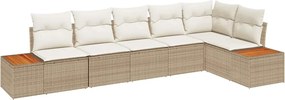vidaXL Kerti Kanapé Szett párnával 6 pcs Bézs Poli rattan