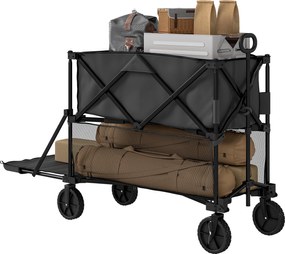 Outsunny Kerti Agyag Szállító Kocsi 200kg Teherbíró Két-Tiers Szállító Kocsi Levehető Fedéllel, Kerekekkel, Kormányzási tengellyel, Összecsukható Kocs