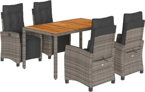 vidaXL 5 részes szürke polyrattan kerti étkezőgarnitúra párnával