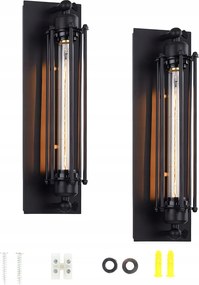 Retro fekete 2xE27 ipari fali lámpa